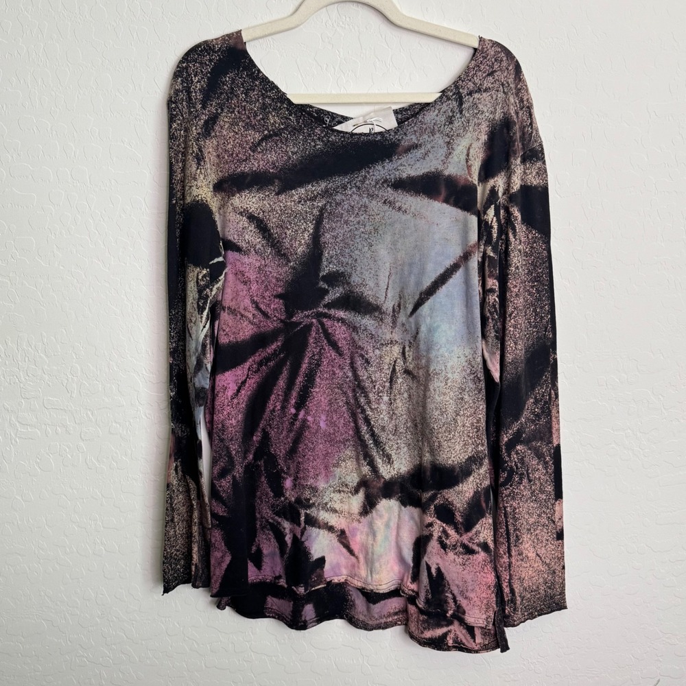 A Rare Bird Womens 100% Cotton Top S/M Black Purple Acid Wash Boho Handmade